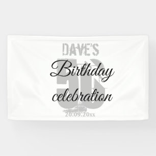 Elegant White Personalised 50th Any Birthday Party Banner