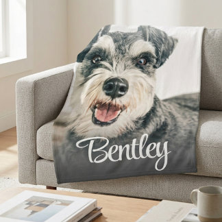Elegant White Pet Portrait Personalised Name Fleece Blanket