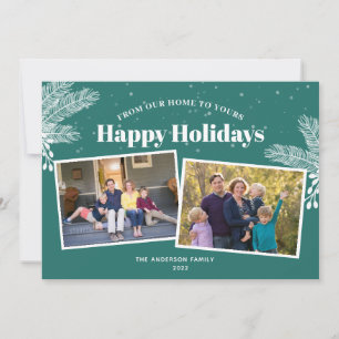 Elegant White Pine on Dark Teal 2 Photos Christmas Holiday Card