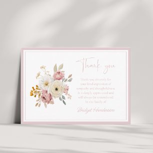 Elegant White Pink Boho Floral Funeral Thank You Card