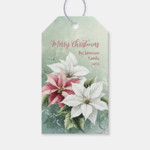 Elegant White Pink Christmas Poinsettias Gift Tags
