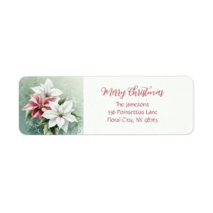 Elegant White Pink Christmas Poinsettias Return Address Label