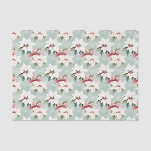 Elegant White Pink Christmas Poinsettias  Tissue Paper (Front)
