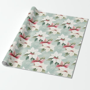 Elegant White Pink Christmas Poinsettias Wrapping Paper
