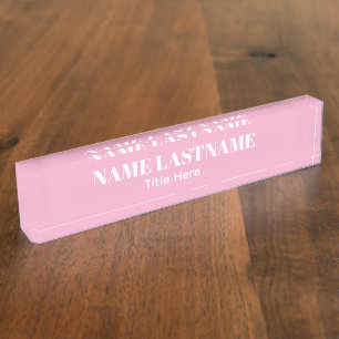 Elegant white & pink custom name Desk Nameplate