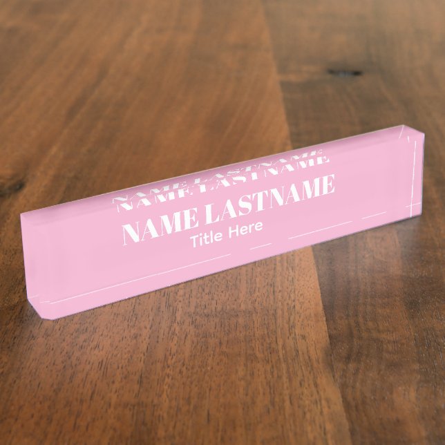 Elegant white & pink custom name Desk Nameplate (Side)