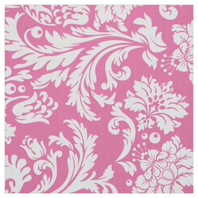 Elegant White & Pink Floral Damasks Fabric (Swatch)