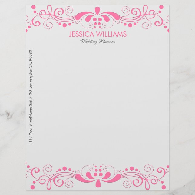 Elegant White & Pink Floral Lace Letterhead Design (Front)