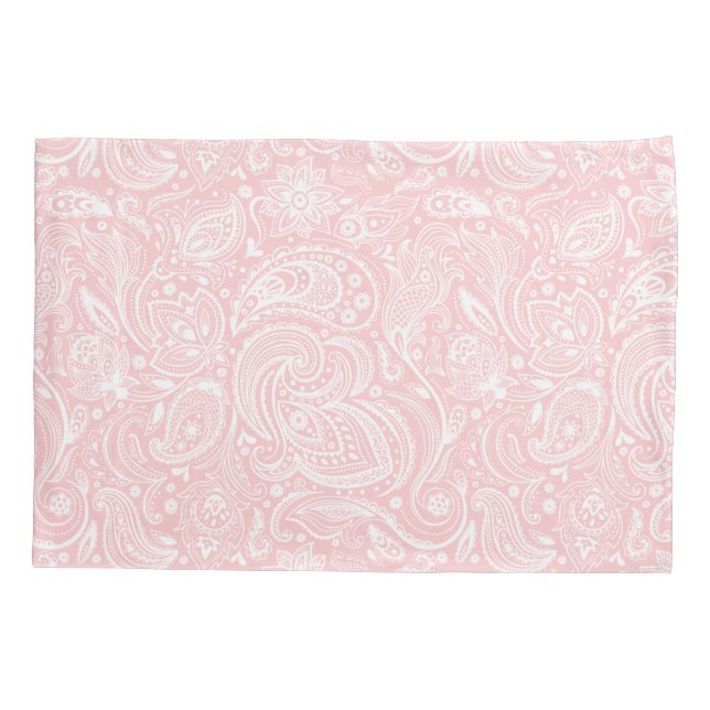Elegant White &  Pink Floral Paisley Pattern Pillowcase (Back)