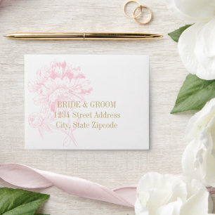 Elegant White Pink Gold Floral Wedding RSVP Envelopes