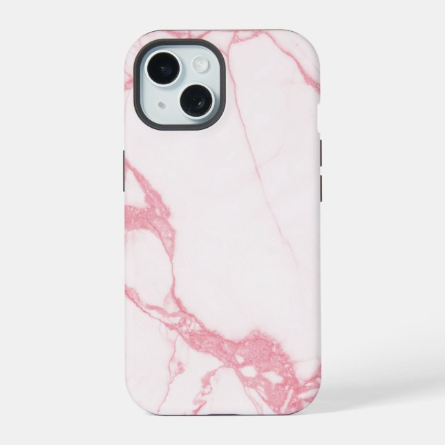 Elegant White Pink Marble Textured iPhone 15 Case (Back)