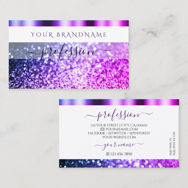 Elegant White Pink Purple Sparkle Glitter Shimmery Business Card (Front/Back)
