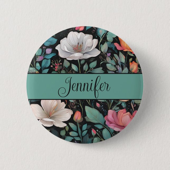 Elegant White Pink Rose Personalised 6 Cm Round Badge (Front)