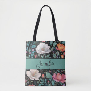 Elegant White Pink Rose Personalised Tote Bag