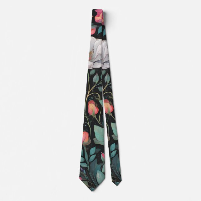 Elegant White Pink Rose  Tie (Front)