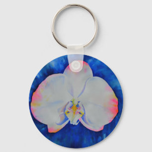 Elegant white pink watercolor floral orchid  key ring