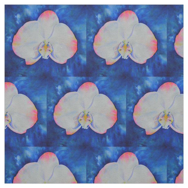 Elegant white pink watercolor orchid painting fabric (Swatch)