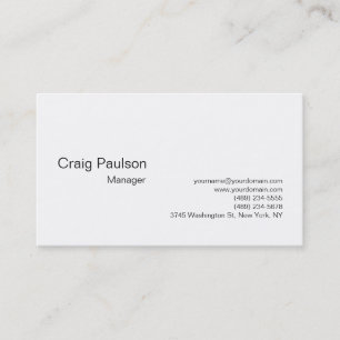 Elegant White Plain Simple Manager Business Card