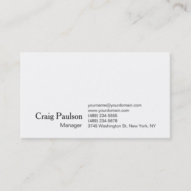 Elegant White Plain Simple Trendy Business Card (Front)