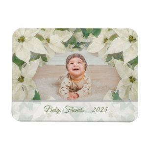 Elegant White Poinsettia Baby Flat Photo Card Magnet