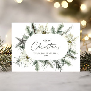 Elegant White Poinsettia Christmas Corporate Holiday Card