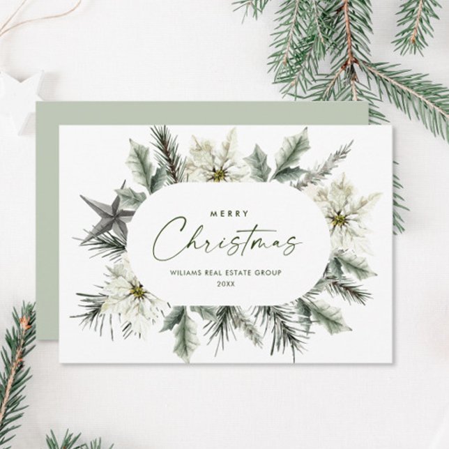 Elegant White Poinsettia Christmas Corporate Holiday Card (Creator Uploaded)