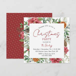 Elegant White Poinsettia Christmas Party Invitation