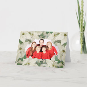 Elegant White Poinsettia Garden Family Photo Card