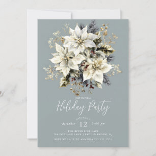 Elegant White Poinsettia Holiday Party Invite