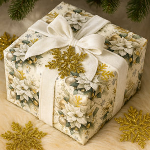 Elegant White Poinsettia Holiday & Winter Wedding Wrapping Paper