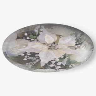 Elegant White Poinsettia Paper Plate