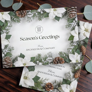 Elegant White Poinsettia Winter Business Logo Card