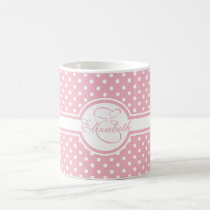 Elegant White Polka Dots on Pink Monogram Coffee Mug