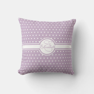 Elegant White Polka Dots on Purple Monogram Cushion