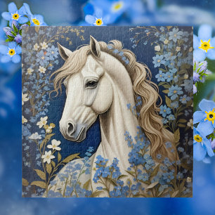 Elegant White Pony And Forget-Me-Nots Jigsaw Puzzle