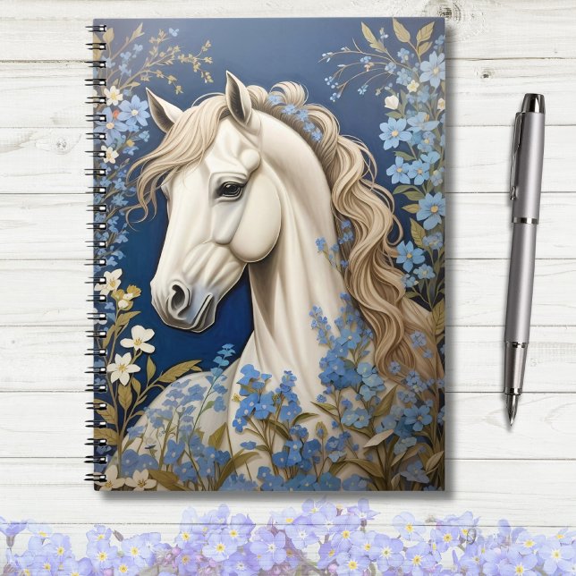 Elegant White Pony And Forget-Me-Nots Notebook (Creator Uploaded)