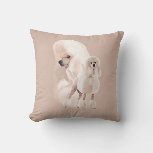 Elegant White Poodle Pastel Collage Cushion (Front)