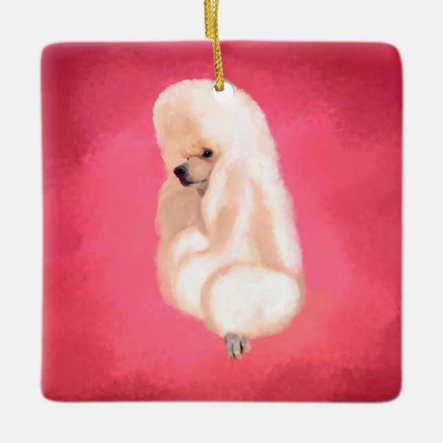 Elegant White Poodle pastel fuchsia Ceramic Ornament (Front)