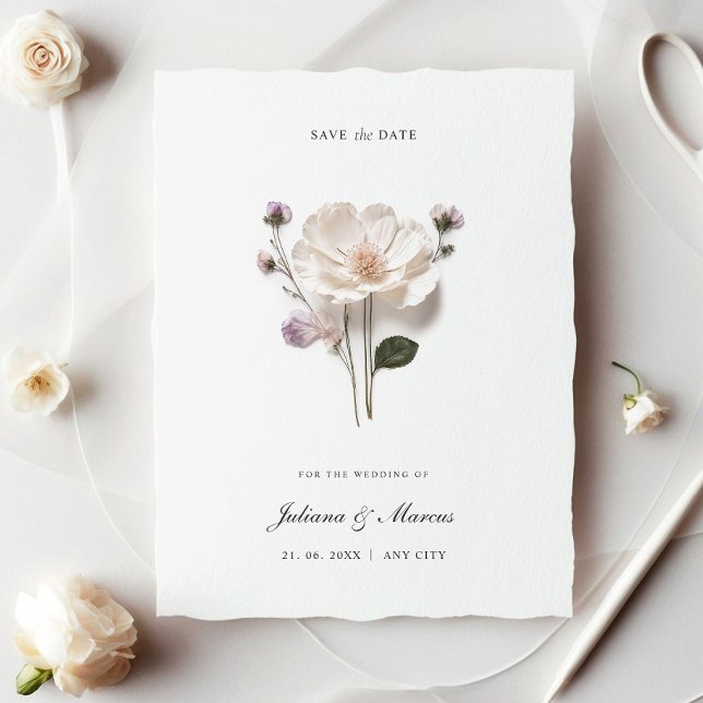 Elegant White Pressed Flower Chic Save The Date (Creator Uploaded)