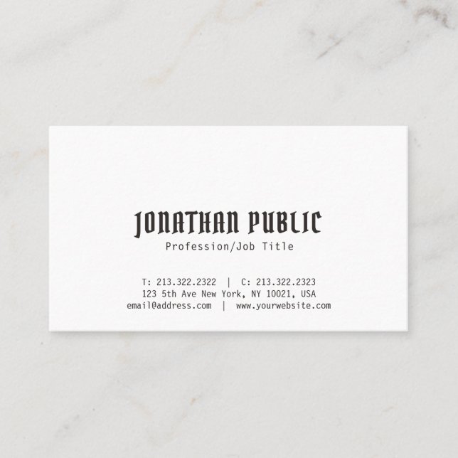 Elegant White Professional Modern Simple Design Business Card (Front)