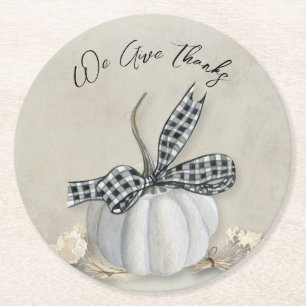 Elegant White Pumpkin Autumn Fall Thanksgiving Round Paper Coaster