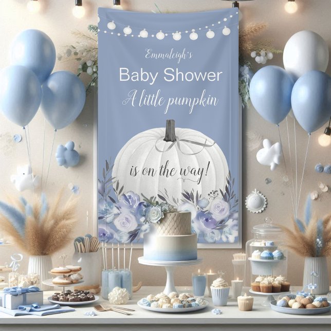 Elegant White Pumpkin Dusty Blue Baby Shower Banner (Creator Uploaded)