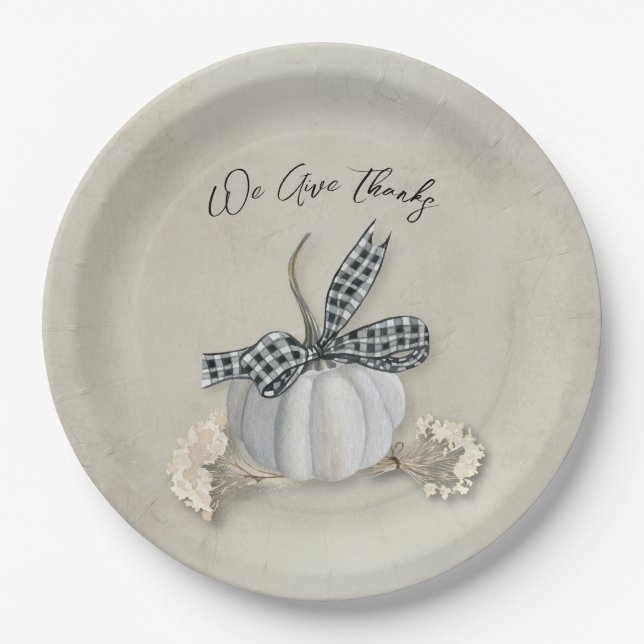 Elegant White Pumpkin Fall Thanksgiving Paper Plate (Front)