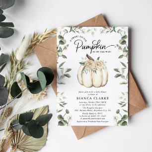 Elegant White Pumpkin & Greenery Baby Shower Invitation