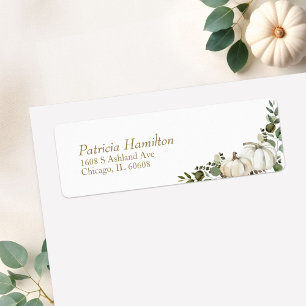 Elegant White Pumpkin Greenery Fall Wedding Return Address Label