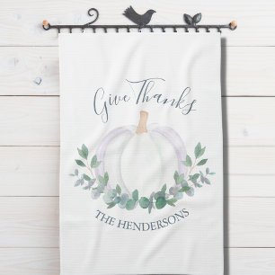 Elegant White Pumpkin Thanksgiving Tea Towel