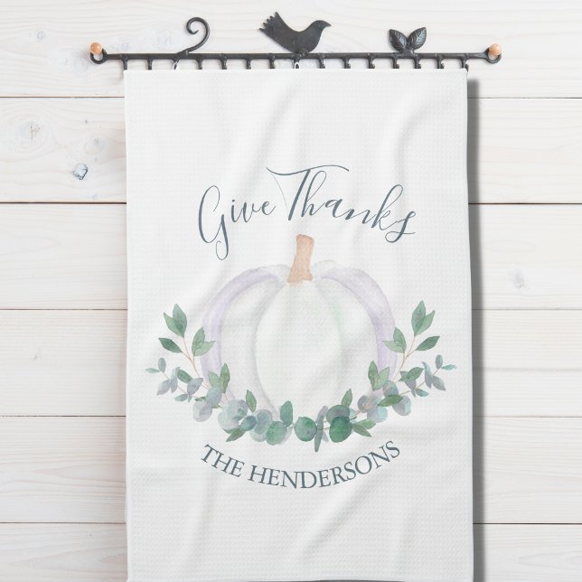 Elegant White Pumpkin Thanksgiving Tea Towel (Creator Uploaded)