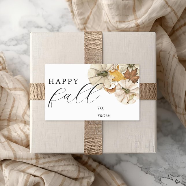 Elegant White Pumpkins Happy Fall Favour Gift Rectangular Sticker (Creator Uploaded)