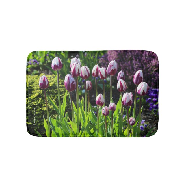 Elegant White Purple Flaming Flag Triumph Tulips Bath Mat (Front)