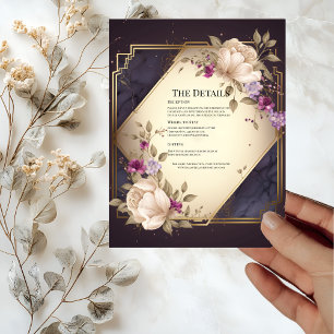 Elegant White Purple Flowers Wedding Detail Card